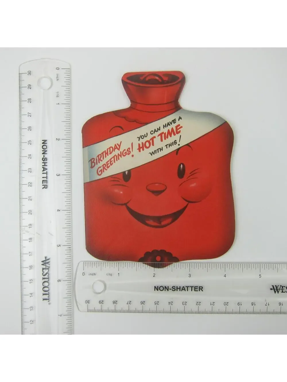 Vintage Birthday Card Anthropomorphic Hot Water Bottle Six Pages of Jokes 1950s